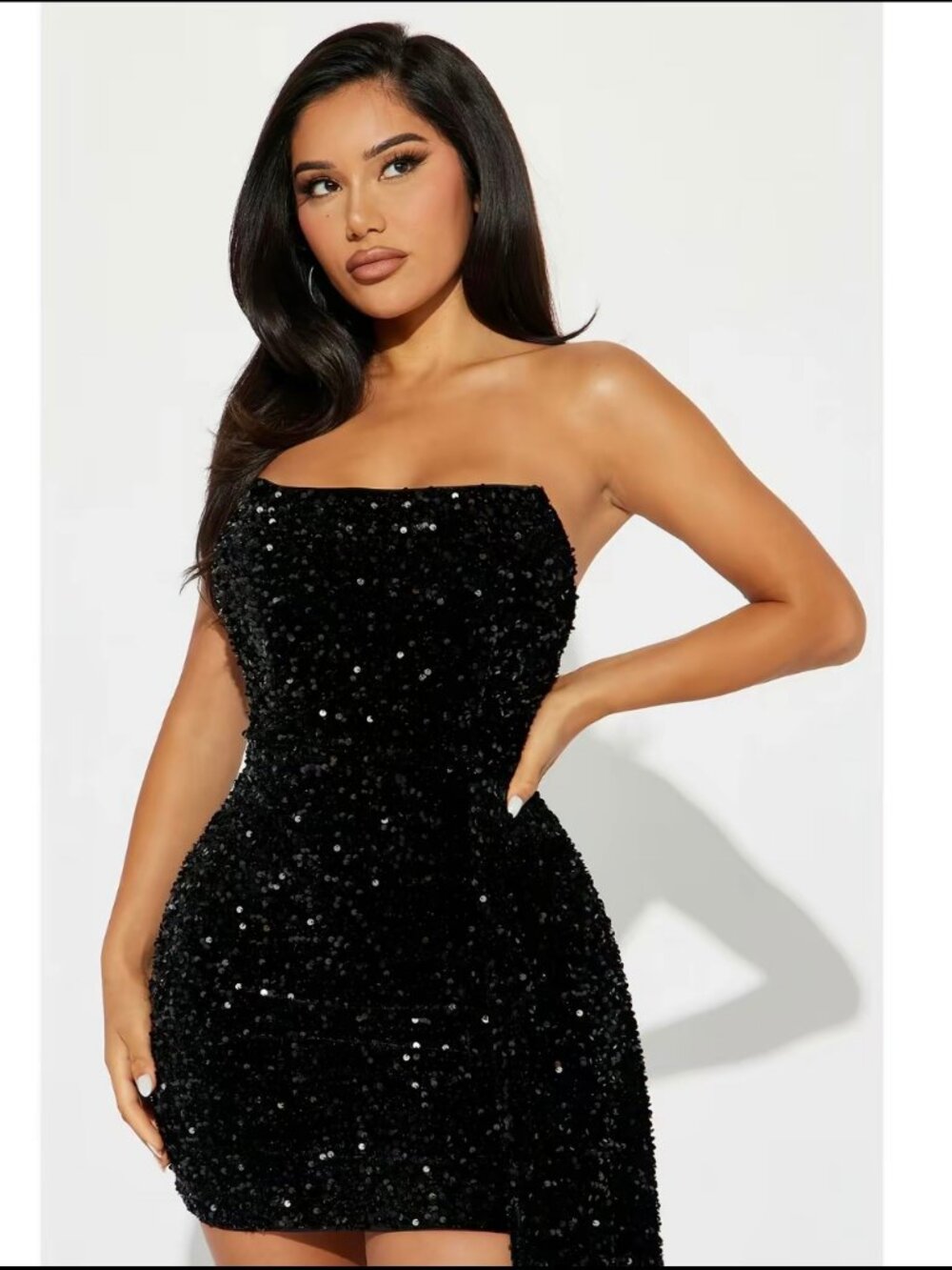 Ava Draped Sequin Mini Dress - Black